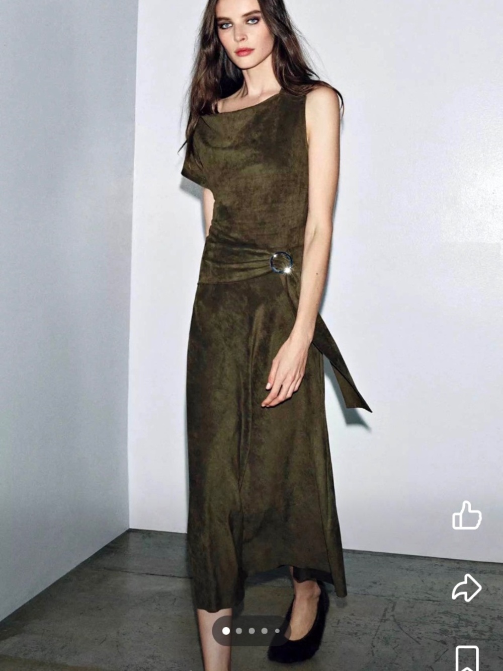 NWT ZARA Faux Suede Autumn Wedding MIDI DRESS Khaki Olive Size S
